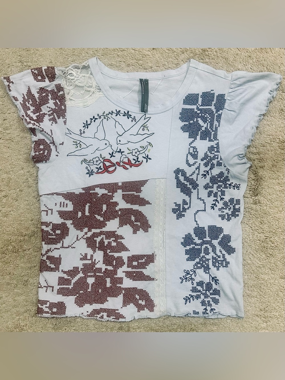 NWOT By Anthropologie Embroidered Baby Tee in Light Blue, Women’s Size S - Picture 4 of 13